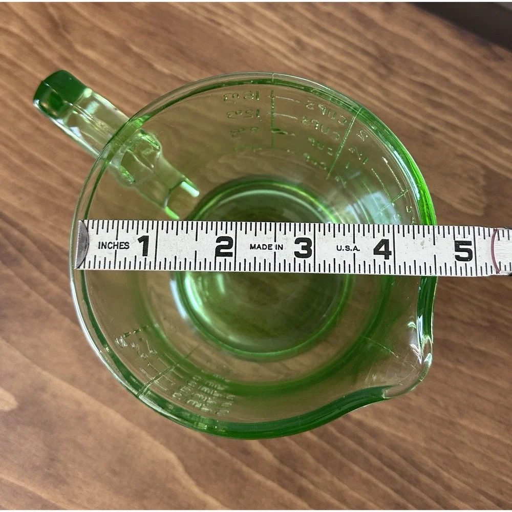 Hazel-Atlas Measuring Cup 2 Cup Green Uranium Glass UV Reactive Vintage